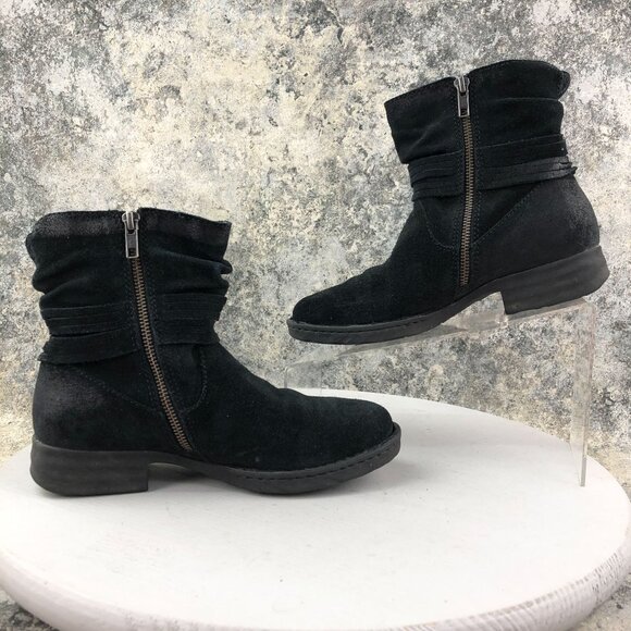 Born Women's Size 6.5M Cross Black Leather Fringe Side Zip Ankle Boots D70303 - Picture 9 of 14